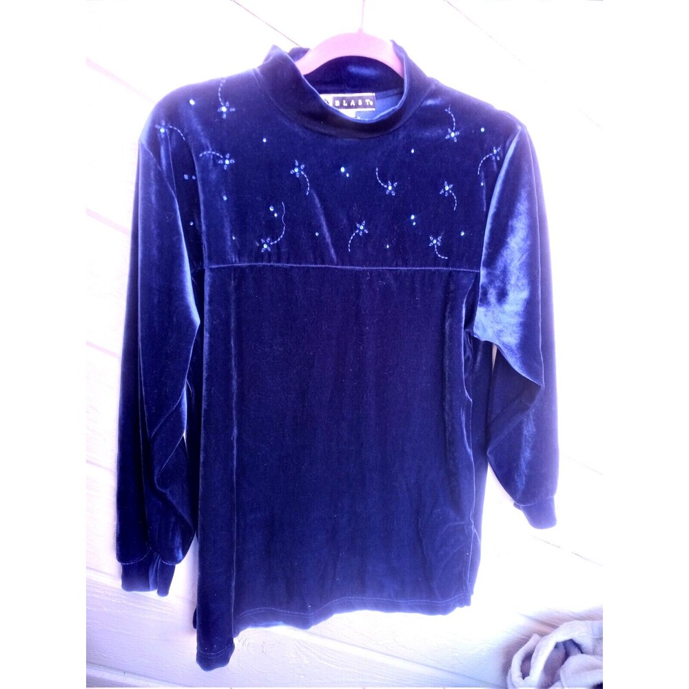 B Blast Womens Blue Velvet Pullover Shirt loose fitting Size Small